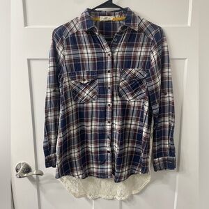 Taylor & Sage Plaid Shirt with Lace Back